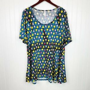 LuLaRoe Perfect T Top 3XL Blue Tulip Daisy Floral Stretch Tunic T-shirt